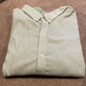 5XLT light green and white striped short sleeved button up